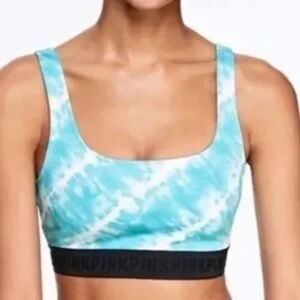 PINK Victoria's Secret Ultimate White Blue Tie-Dye Sports Bra Removable Padding